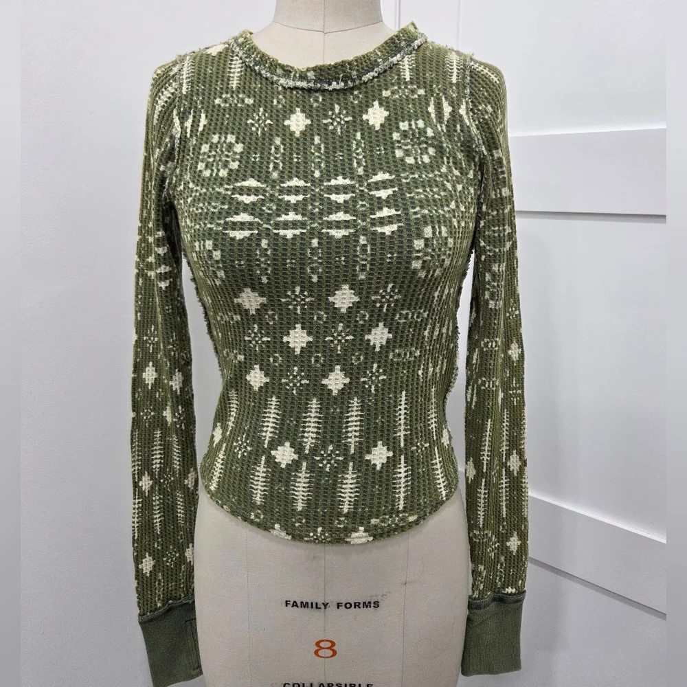 We The Free Pretty Little Thermal Waffle Top Pine combo green Size XS
